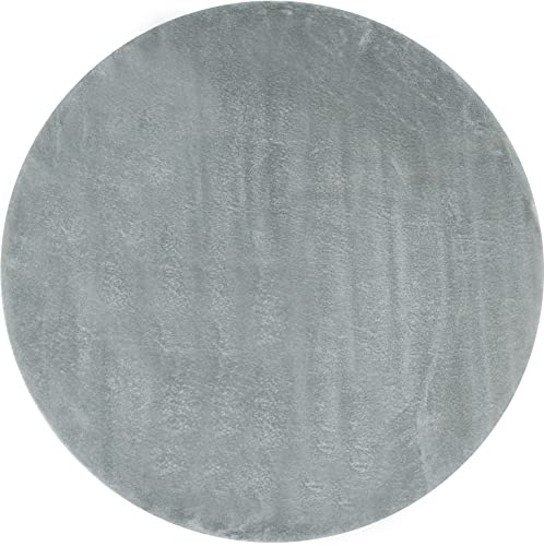 andiamo Teppich Lambskin - Kunstfell - Flauschiger Teppich Schlafzimmer - geeignet als Bettvorleger Schlafzimmer oder als Fellteppich Wohnzimmer - Lammfellimitat pflegeleicht 80 cm rund hellgrau