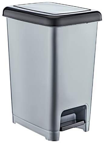 Muddy Hands Slim Plastic Foot Pedal Bin Home Bedroom Bathroom Kitchen Rubbish Recycling Waste Dustbin (Black/Silver, 15 Litre)