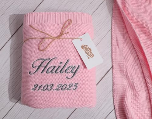 Generisch ★ Babydecke mit Namen Bestickt ★ Bambus & Baumwolle ★ Kuschelig weich & hypoallergen ★ Geschenk zur Geburt & Taufe ★ (Rosa, 100 x 80 cm)