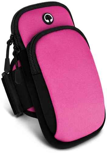 ONEFLOW Premium Sportarmband Handy Armband zum Joggen kompatibel mit Samsung Galaxy A52 / A52s 5G | Lauftasche Smartphone Armtasche weich, 2 Fächer - Sport Handyhalterung Arm, Pink