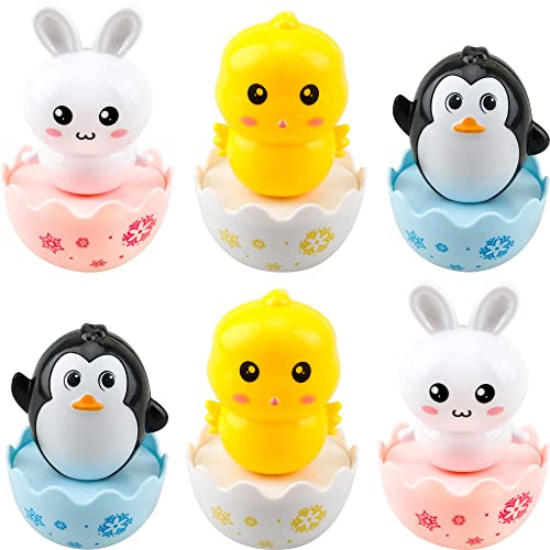 Cagemoga 6 Pcs Easter Musical Tumbler Wobbler Roly Poly Baby Toys Penguin Bunny Chick Tummy Time Wobbler Enlightenment Toy Tumbler Early Education Toys for Kid Toddler Gifts