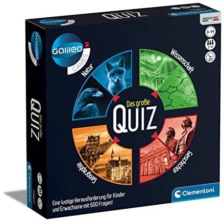 Clementoni Galileo Games - Das große Quiz - Brettspiel mit Wissensfragen, Quizspiel zu Geografie, Geschichte, Wissenschaften & Technik - Familienspiel für Kinder ab 8 Jahren 59301