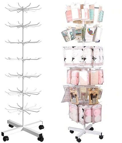 FWTXZTER 7-stöckiges Verkaufsständer Drehbar, Display Ständer mit Haken | Retail Rotating Stand Schmuck Hakenständer aus Metall Schlüsselanhänger Verkaufsstand Drehen für Kette Schal Socken Postkarte