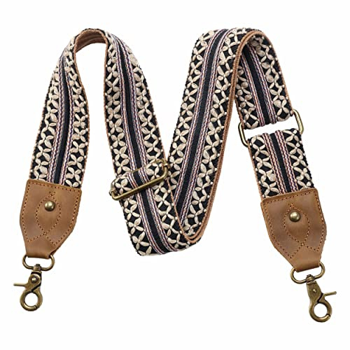 Crazy Horse Geldbörsenriemen, 5,1 cm, breiter Schultergurt, verstellbarer Ersatz, Retro-Jacquard-Stickerei, mehrere Muster, Crossbody-Taschengurte für Handtasche, Crossbody-Taschen, Schultertaschen