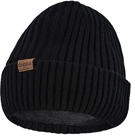 dowskwx Cappello Invernale Uomo Donna, Berretto in Maglia con Foderato in Pile Caldo e Morbido (Nero)