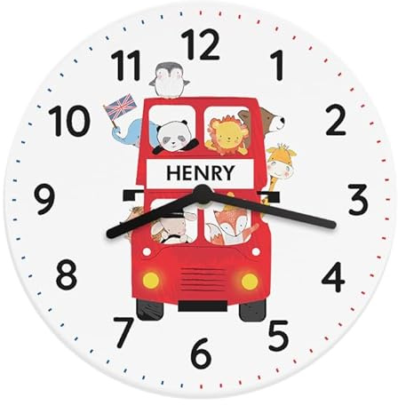 Children's Personalised London Animal Bus Wooden Clock Bedroom Wall Clock