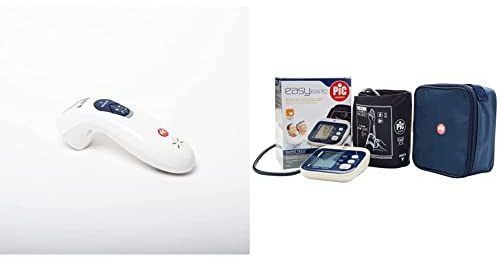 Pic Solution ThermoDiary Head – Termometro a Infrarossi Frontale a Distanza Connesso alla App & Misuratore Pressione Easyrapid Sfigmomanometro, Bianco e Blu