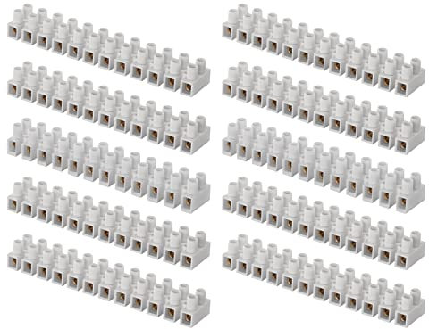 EMOS 10er Pack Anschlussklemme für 2,5 mm² - 10 mm² Draht, 10x Riegel mit 12 Stück, 450 V~/57 A, weiß, Lüsterklemme mit Schraubbefestigung, einfach abtrennbar, beidseitig frei