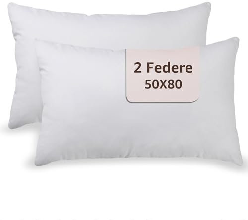 SONIT - Set 2 Federe Bianco Cuscino Letto 50x80 cm 100% Cotone con Chiusura a Busta, Morbidi e Traspiranti, Letto Matrimoniale, Fodere Guanciale Lavabili Biancheria Letto, Made in Italy