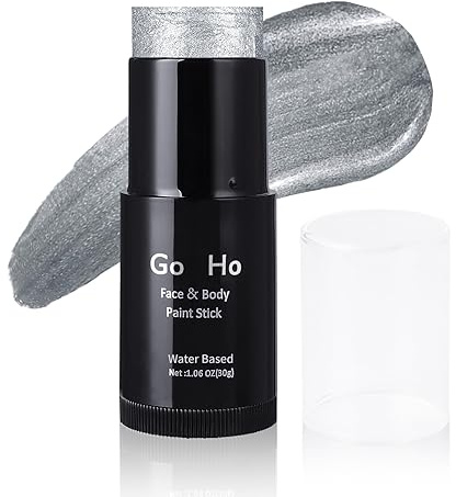 Go Ho Water Based Pearl Silver Face Paint Stick Washable (1.06 Oz),Non-toxic Cream Body Paint,Full-coverage Face Body Paint Makeup Stick for Theater Halloween SFX Cosplay