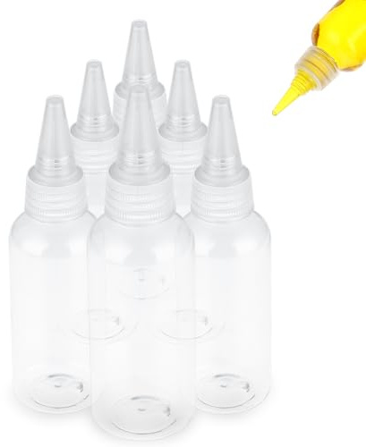 WLLHYF 2oz Applicator Bottle 6pcs Plastic Empty Squeeze Bottles Hair Color Applicator Bottle Transparent Refillable Oil Bottles for Hair Oils Liquids with Twist Top Cap and Labels