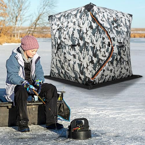 Angelzelt 2 Mann, Tragbare Freistehendes Isoliertes Zelt 210D Oxford Tuch und Fiberglas Rods 1-2 Menschen Quadrat EIS Angeln Zelt Allround Schutz für Parks Hinterhöfe (Camouflage)
