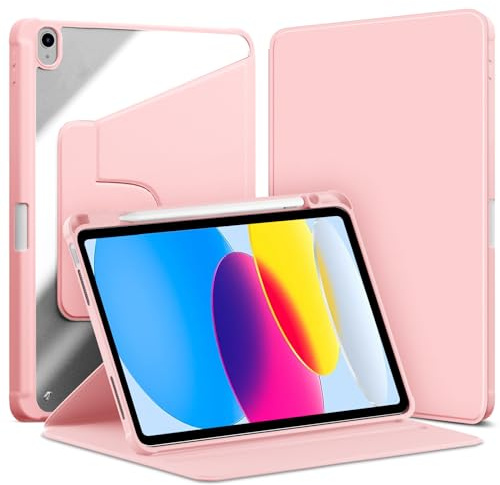 VAGHVEO Funda Giratoria para iPad 11ª Generación (A16) 2025 11 / iPad 10ª 10,9 Pulgadas 2022 con Portalápiz, Carcasa Protectora Cover con Soporte Giratorio 360 Grados y Trasera Transparente, Rosa