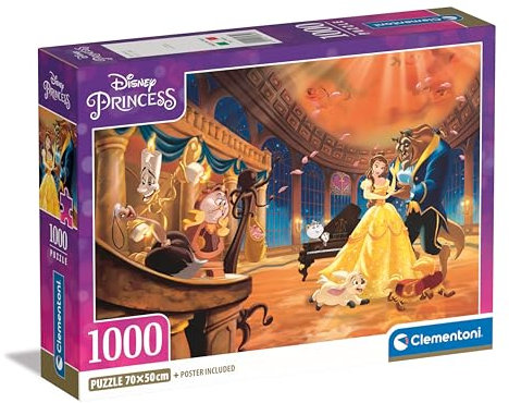 Clementoni Jigsaw Puzzle Disney The Belle And The Beast 1000 Pieces - Poster Included, Puzzle For Adults 14-99 Years, Gift For Men/Women, Disney Princess, Made In Italy, 39854