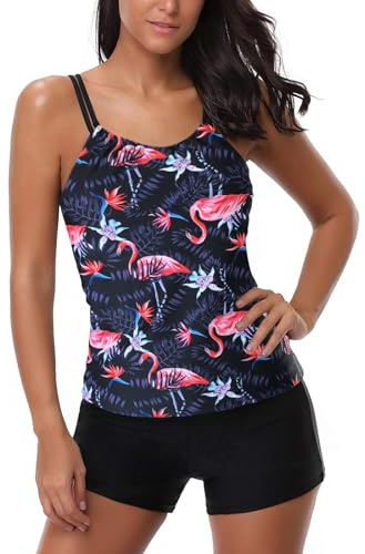 AYEEBOOY Women's Plus Size Floral Halter Tankini Set with Boyshort High Waist Swimsuit Bikini