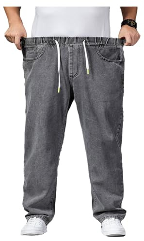 Överdimensionerade jeansbyxor – herr säckig jeans stretchiga lösa passform jeans byxor män hög midja stretch raka jeans byxor stonewashed denim långa jeansbyxor fritidsbyxor cargobyxor, GRÅ, 8XL