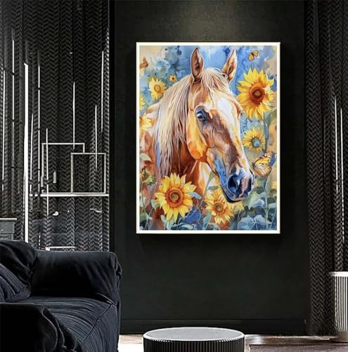 Diamond Painting Pferd 77x105 cm, Tier Diamant Painting Bilder, Malen Nach Zahlen Erwachsene Kinder, DIY Diamond Art Painting Kits, Full Diamanten Painting Malerei Stickerei Set, Home Wand Dekor S371