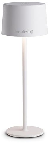 Innoliving Lampada da tavolo LED ricaricabile INN-291 Bianca o Nera con batteria al litio, altezza 350 mm diametro 120 mm, luce naturale/calda/fredda, luminosità 150 lm (Bianco)
