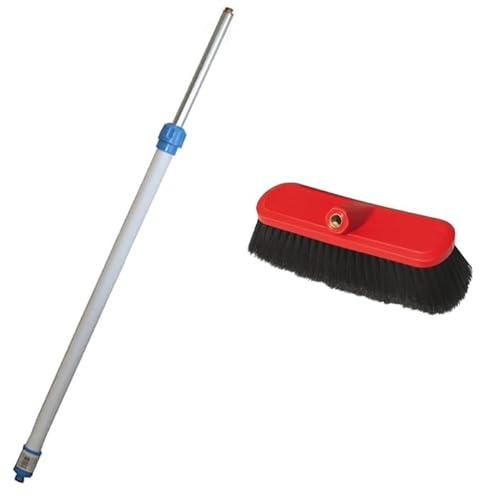 Kit Pulizia Pannelli Solari Auto, Idrospazzola per Pulizia Pannelli Fotovoltaici, Camion, Camper, Barca, Asta Telescopica con Tubo Innesto Rapido, Allungabile 1.80 Metri (Asta + spazzola in crine)