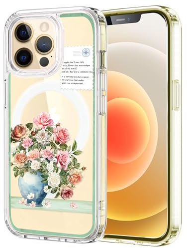 Unov Case Compatible with iPhone 13 Pro Case Magnetic Clear with Design Compatible with MagSafe Slim Protective Soft TPU Bumper with Hard PC Back Embossed Pattern (Rose Bouquet)