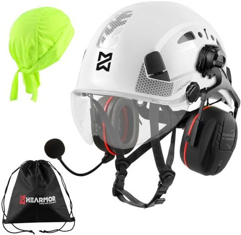 HEARMOR Höhenarbeiten Industriehelm Erwachsene Bauhelm mit Aktivem Gehörschutz ABS Schutzhelm Zertifizierung EN12492 Bestanden EN397 Stoßdämpfung und Eindringfestigkeit Test SNR 32dB mit Bluetooth