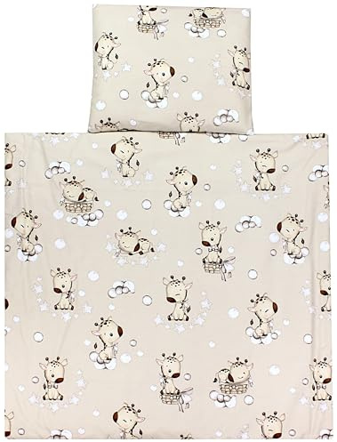 TupTam Biancheria da Letto per Carrozzina e Culla da 4 pezzi, Giraffa Beige, 80x80 cm