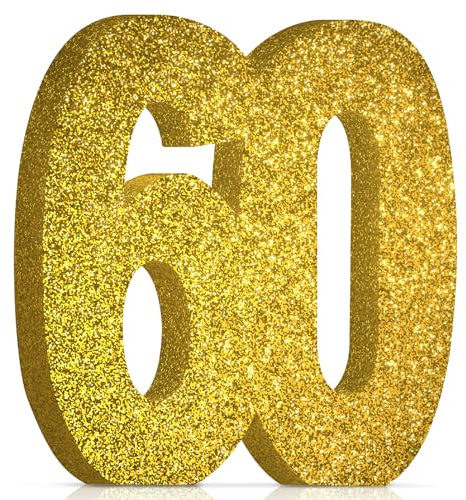 Deko 60 Geburtstag Männer Und Frauen, Goldene Glitter 60. Geburtstag Mittelstück Tischdeko Geburtstag, 60 Geburtstag Party Deko Supplies, Geschenke Für Männer Frauen Geburtstag
