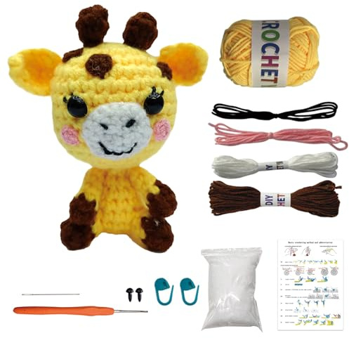 Jodimitty Häkelset Tiere Häkeln für Anfänger Erwachsene Giraffe All-in-One Häckeltierchen Set DIY Puppe Tierstil Crochet Set mit Anleitung, Häkelzubehör DIY Bastelgeschenke