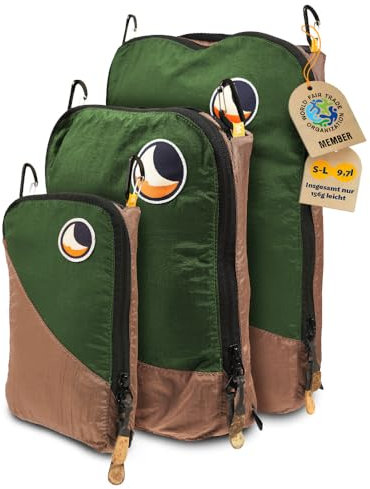 Ticket to the Moon Travel Cube Set – grön x 3 | Outdoor Packing Cube i 3 storlekar med 4 karbinhakar – packväska/resväska arrangör för camping och resor från fallskärm nylon | Original sedan 1996