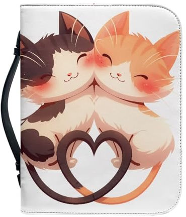 Kuiaobaty Buchhülle mit Cartoon-Katze, für Bibel, Valentinstag, PU-Leder, Buchhülle mit Stiftfach, Buchschutz für Buchgeschenk