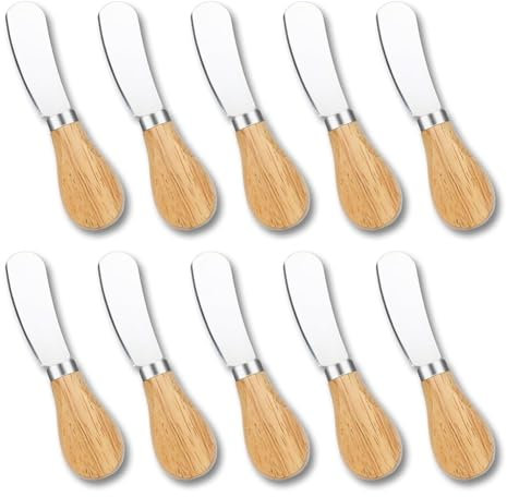 Deswtrer Set di 10 coltelli per formaggio, mini spargitore con manico in legno, set di coltelli da formaggio in acciaio