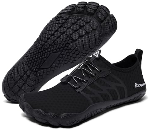 Racqua Wasserschuhe Damen Badeschuhe Herren Leichte schnell trocknende Schwimmschuhe Atmungsaktive Strandschuhe Barfuß Aqua Outdoor für Männer Frauen Schwarz EU40