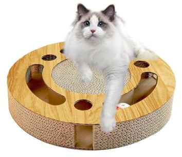 Eventerde Tavola rotonda da grattare per gatti, giocattolo da grattare per pista di palla, tappetino da grattare per gatti con palla interattiva - tagliere in carta ondulata per gattini, tampone per