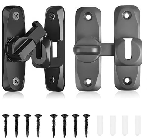 90/180 Degree Door Lock, 2 PCS Portable Flip Sliding Barn Door Lock Security Small Gate Latch for Garden Bathroom Kitchen Cabinet Window Push Sliding Doors (Black, Grey)