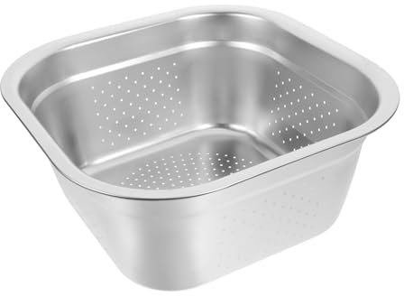 Garneck Lavabo in Acciaio Resistente Scolapasta Quadrato 30cm, Bacinella in Metallo Per Lavare Verdura e Frutta, Scolapasta Per Cucina Fori Drenaggio, Versatile Per Buffet e Uso Domestico