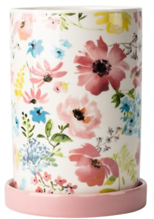 WAIT FLY Porte-ustensiles de cuisine en porcelaine avec fond pour ustensiles de cuisine - Pot à ustensiles pour comptoir de cuisine - Rose