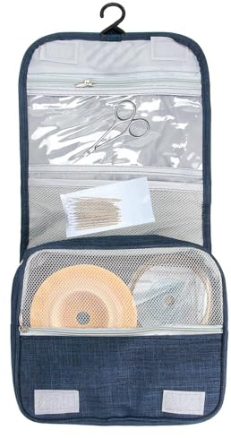 Ostomy Colostomy Travel Bag Hanging Ostomy Supplies Bags for Ostomy Colostomy Ileostomy Foley Catheter Medical Supplies Ileostomy Ostomy Pouch Ostomy Accessory Storage Bag Hanging Toiletry Bag (Blue)