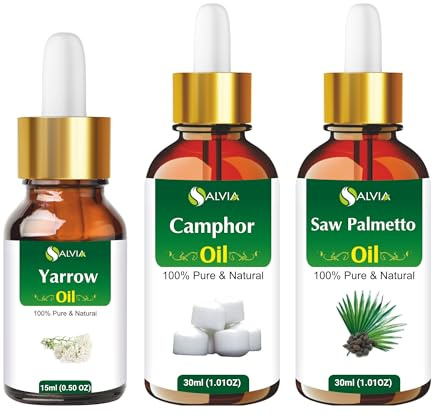 Salvia Essential Oil Bundle - Saw Palmetto Oil - 30ml, Camphor Oil - 30ml & Yarrow Essential Oil - 15ml