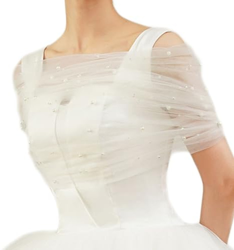 Stola Damen Umschlagtücher Brautstola Weiß Brautumhang Spitze Tüll Cape Verstellbar Schalwickel Braut Bolero Capelets Abend Cape Festlich Schultertuch für Hochzeit Abendparty