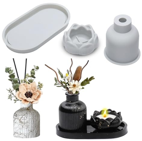 wikimo 3 Stück Silikonformen Gießformen für Vase, Tablett und Kerzenhalter | 3 passende Formen für moderne Deko; ideal für Vasen, Ablageschalen und Teelichthalter aus Gips oder Beton