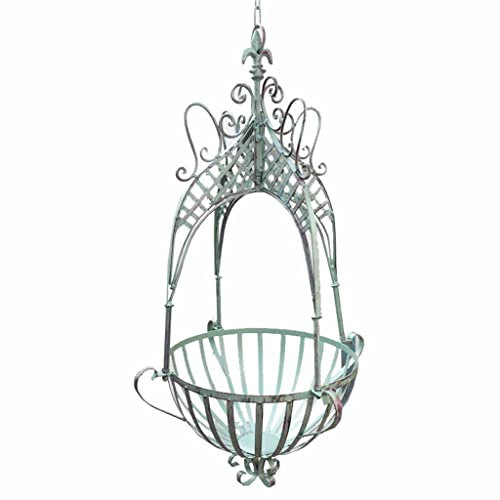 Fioriera da appendere in ferro vintage, per interni ed esterni, decorazione da giardino, supporto per fiori in ferro battuto, con catena, per balcone, portico, patio