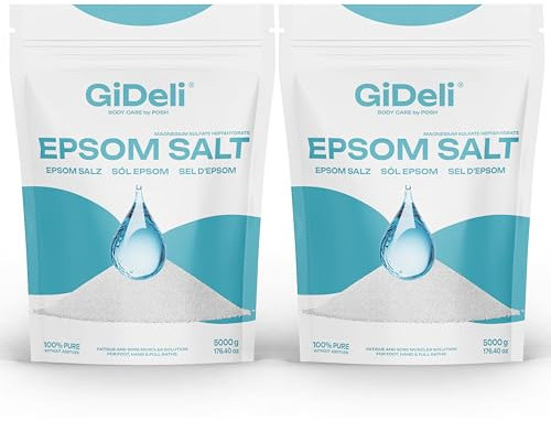 GiDeli Epsom - Sales de baño de Epsom (2 x 5 kg, sulfato de magnesio puro, calidad farmacéutica heptahidratada, 10 kg)