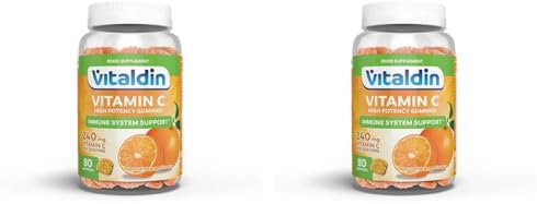 VITALDIN Vitamina C Gummies - 240 mg por dosis diaria - 80 gominolas (suministro para 40 días), sabor a Naranja - Refuerza el Sistema Inmunitario - Sin Gluten - Apto para Niños & Adultos