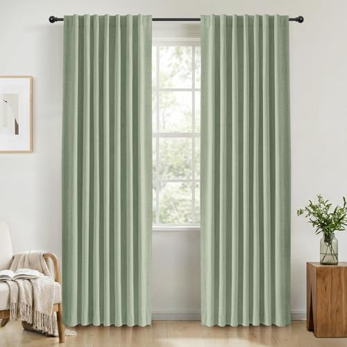 INOVADAY 100% Blackout Curtains for Bedroom 84 Inch Drop 2 Panels Thermal Insulated Curtains for Living Room, Back Tab Rod Pocket Lightsage Curtains with Coating Back Layer,50 W x 84 L