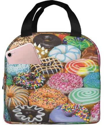 Borsa termica per il pranzo con stampa di ciambelle per tutto il giorno, multiuso, con cerniera liscia per garantire l'uso facilitato