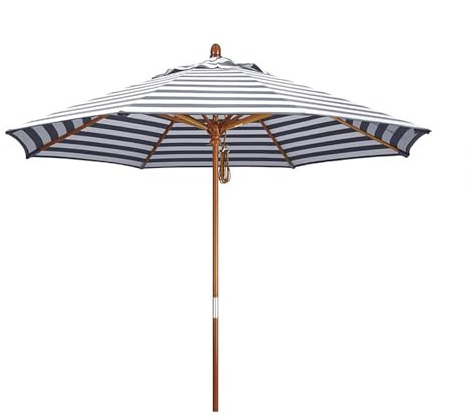 Parasol De Plage D'Extérieur Jardin Autoportant Rayé De 2,7 M À 2,1 M, Avec Poteau En Bois Et 8 Baleines, Protection Uv, Polyester, 210 Cm, Pour Terrasse De Piscine