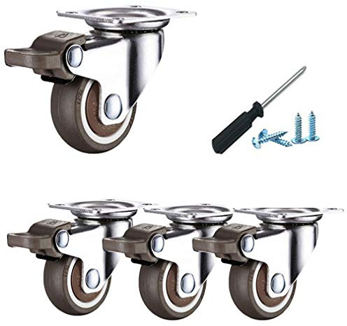 roulettes à Plaque, roulettes pivotantes avec Freins, roulettes pour Meubles en Caoutchouc Souple, Plaque supérieure de Montage à 360°, capacité de Charge 120 kg, pour Bois Dur, Tapis, 4 piè