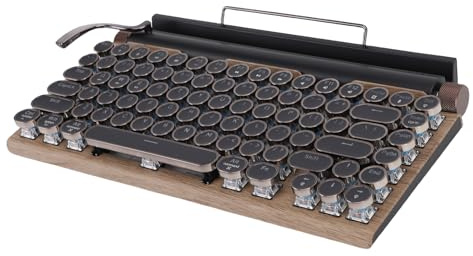 Goshyda Clavier de Jeu Mécanique sans Fil Rétro, 14 Modes Rétro-éclairés, 83 Touches, Cadre Métallique, USB C ou BT, Prise en Charge des Victoires, OS X, Android (Couleur du Bois)
