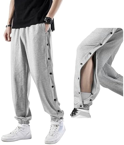 Zidoley Reha Hose - Pantaloni da uomo con apertura laterale, comodi pantaloni da jogging baggy con elastico in vita, pantaloni sportivi per fisioterapia, grigio., XL