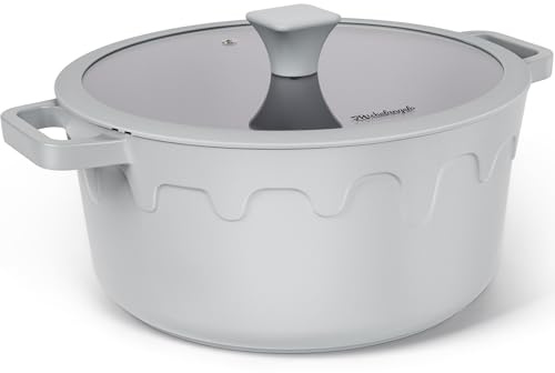 MICHELANGELO 8 L Suppentopf mit Glasdeckel, Titan-Keramik-Antihaft Kochtopf | PTFE-frei & schadstofffrei | induktionsgeeignet | für Suppe, Eintopf & Pasta 4-8 Portionen | Silikon-Griffüberzüge | Grau